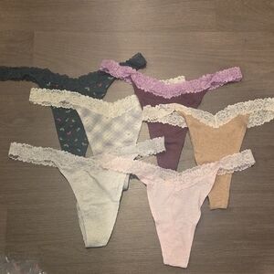 6 Pairs PINK Cotton Lace-Trim Thong Panty